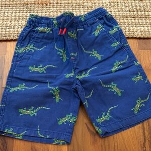 Mini Boden Blue Shorts with Green Lizard Print